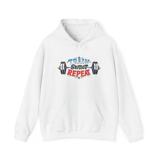 Hooded Sweatshirt Train, Sweat, Repeat Design