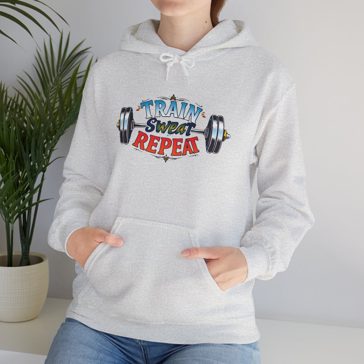 Hooded Sweatshirt Train, Sweat, Repeat Design