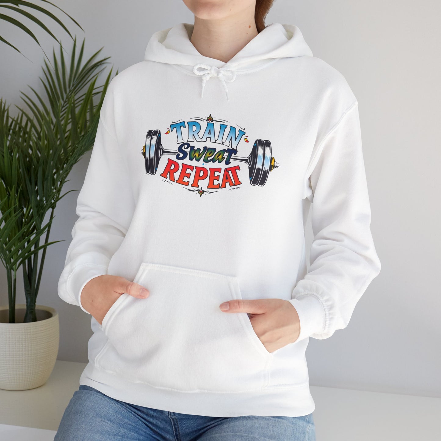 Hooded Sweatshirt Train, Sweat, Repeat Design