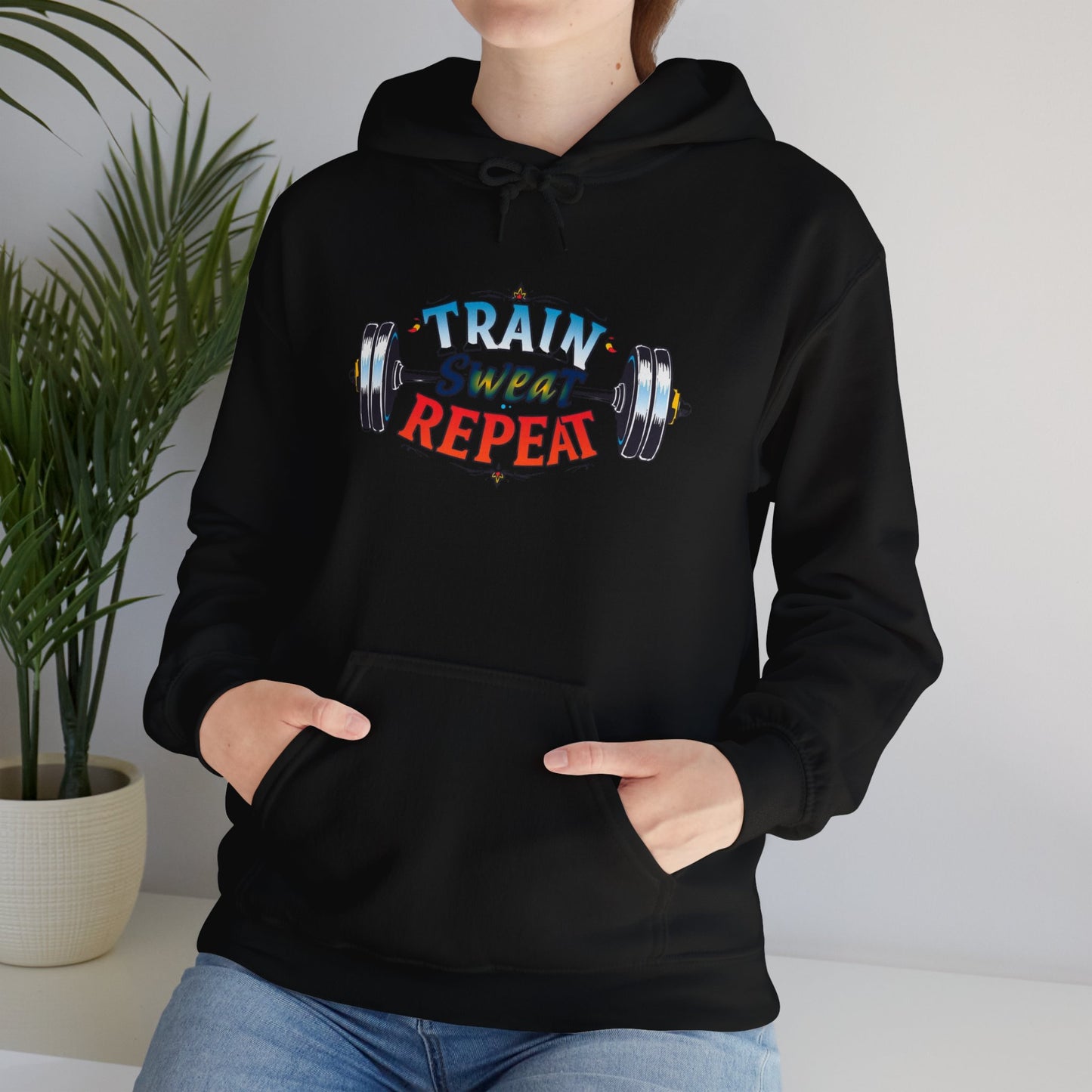 Hooded Sweatshirt Train, Sweat, Repeat Design