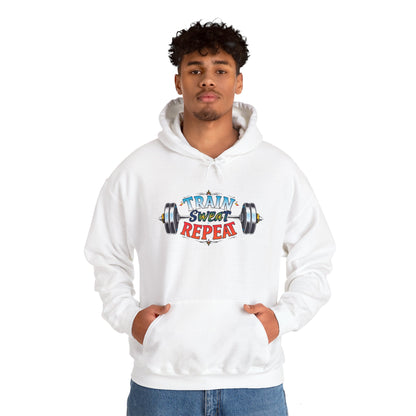 Hooded Sweatshirt Train, Sweat, Repeat Design