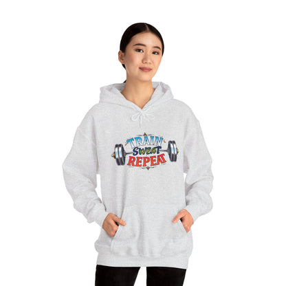 Hooded Sweatshirt Train, Sweat, Repeat Design