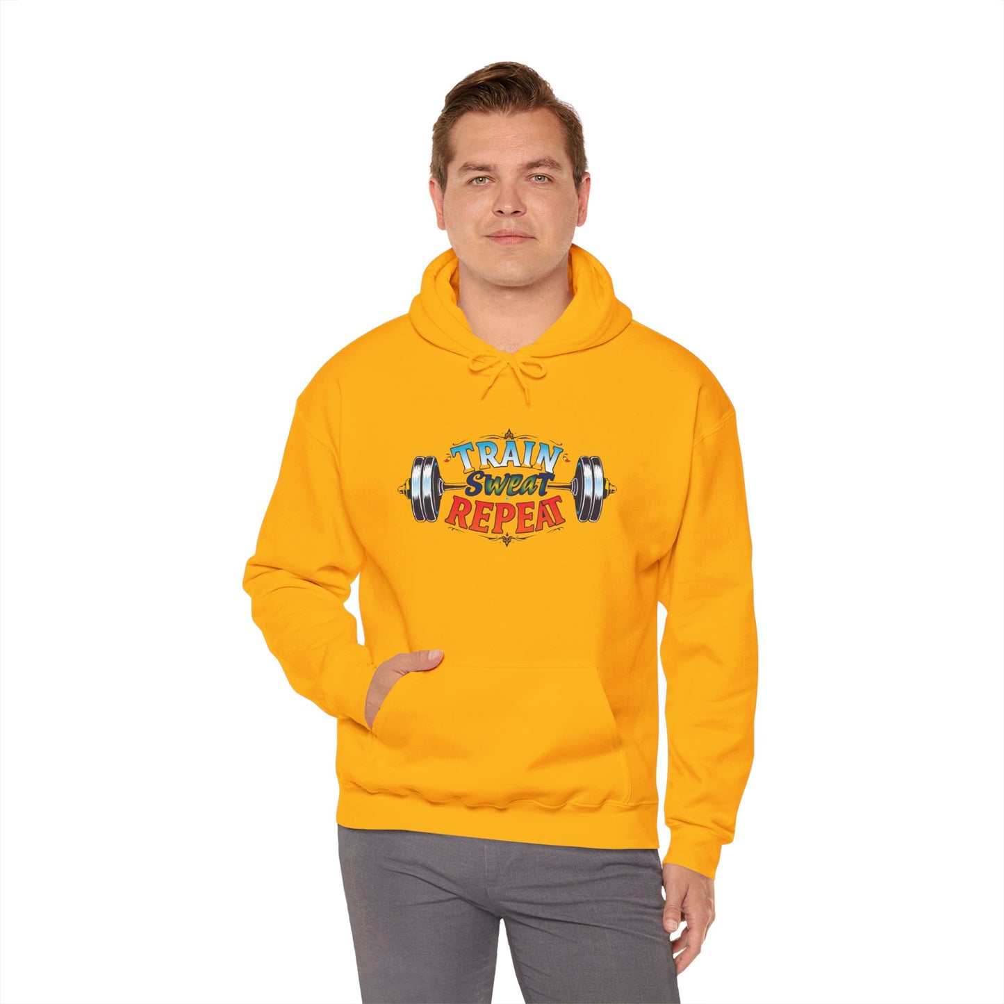 Hooded Sweatshirt Train, Sweat, Repeat Design