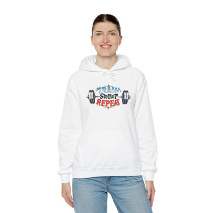 Hooded Sweatshirt Train, Sweat, Repeat Design